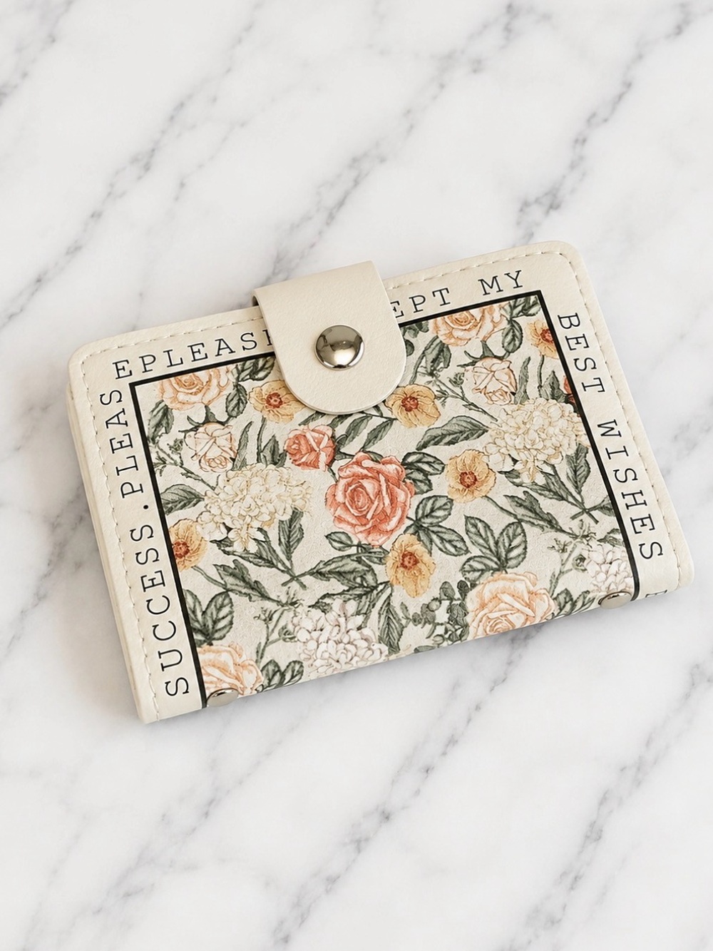 Compact floral snap card wallet